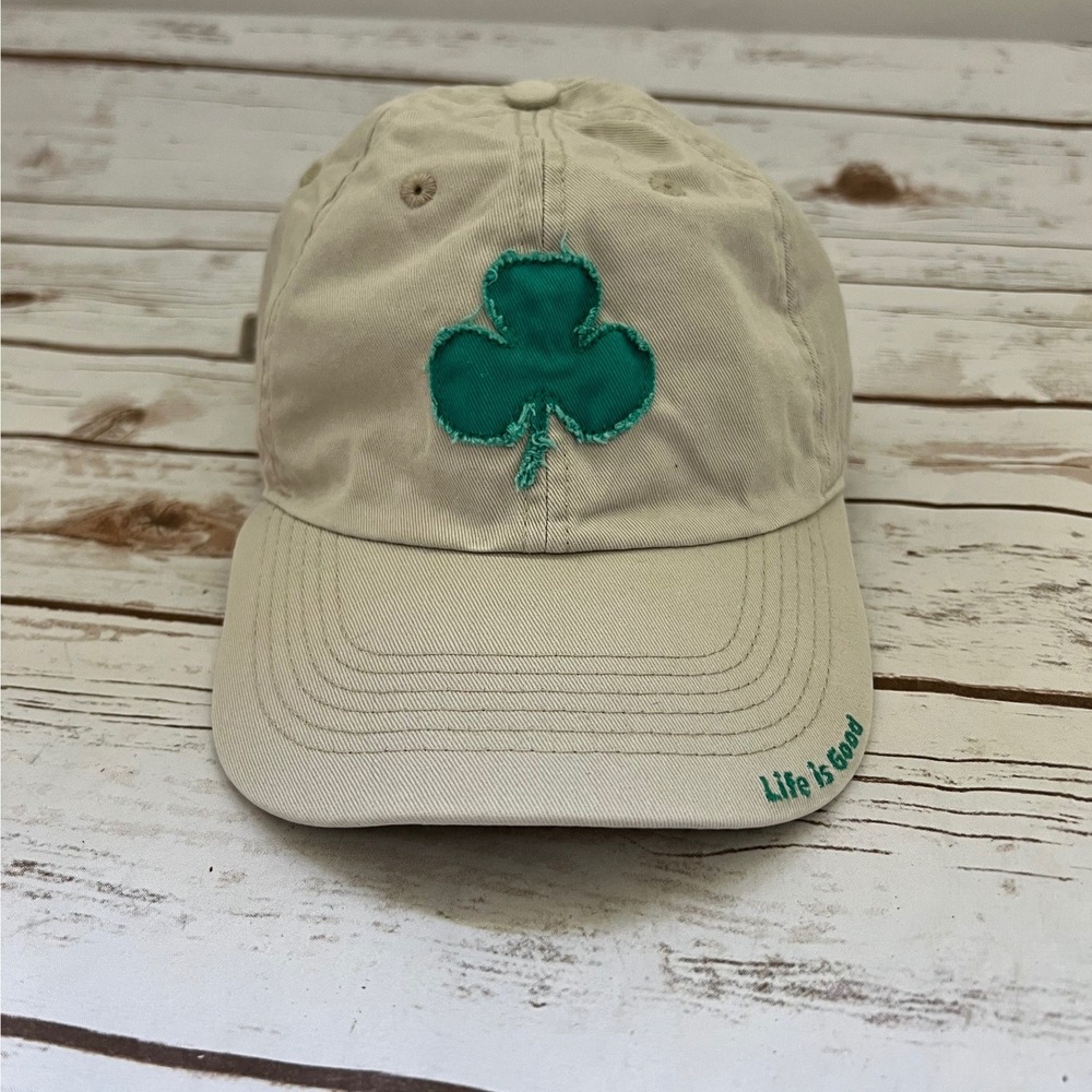 Life is Good Baseball Cap Tan Shamrock Clover Embroidered Adjustable One Size